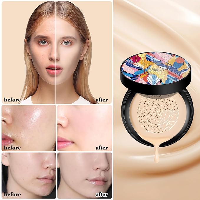 Indicativet Mushroom Head Air Cushion CC Cream, Air Cushion CC Cream Mushroom Head, Indicativet Foundation BB Cream Face Make Up, Long Lasting Matte Moisturizing Concealer (Natural, 1Pcs)