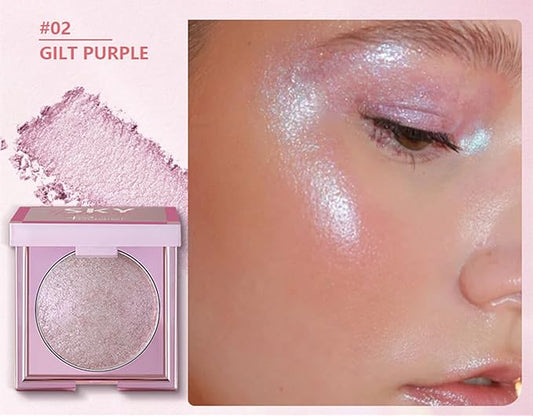 MAEPEOR Face Highlighter Palette 8 Colors Shimmer Glitter Pearl Highlighter Powder Sparkly Diamond Highlighting Palette for Face Cheek (02 Gilt Purple)