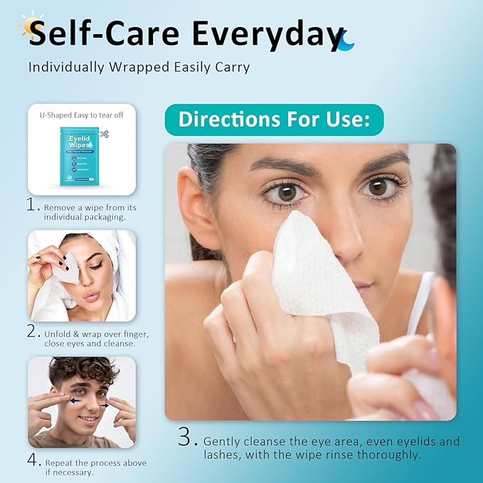30PCS Eyelid Cleansing Wipes for Itchy & Dry Eyes, Saline Based Eye Wet Wipes with Tea Tree Oil, Daily Eye Wipes for Styes & Blepharitis, Moisture & Soothes Eye Cleansing Wipes For Sensitive Eyes