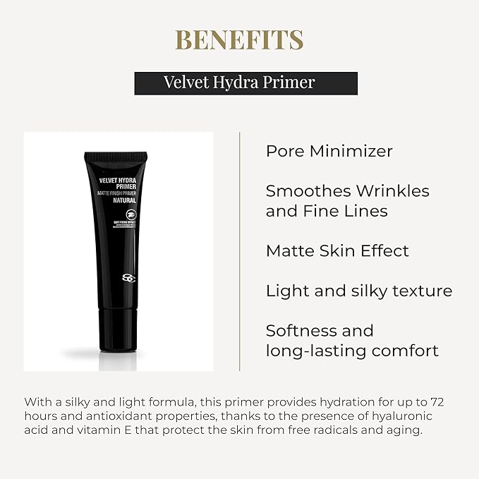 SALERM - Makeup Primer - Velvet Hydra Primer - 30 ml - Makeup Base for All Skin Types - Pore Minimizer - Softens Wrinkles and Fine Lines - Matte Skin Effect