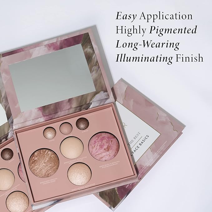 LAURA GELLER NEW YORK Baked Starter Kit: Baked Balance-n-Brighten Powder Foundation, Deep and Best of the Best Palette Blush Bronzer Highlighter Eyeshadow and Retractable Kabuki Brush