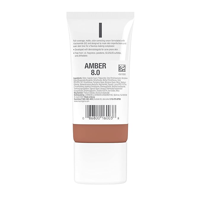 NEUTROGENA Clear Coverage Color Correcting Cream 1.0 oz. 8.0 / Amber