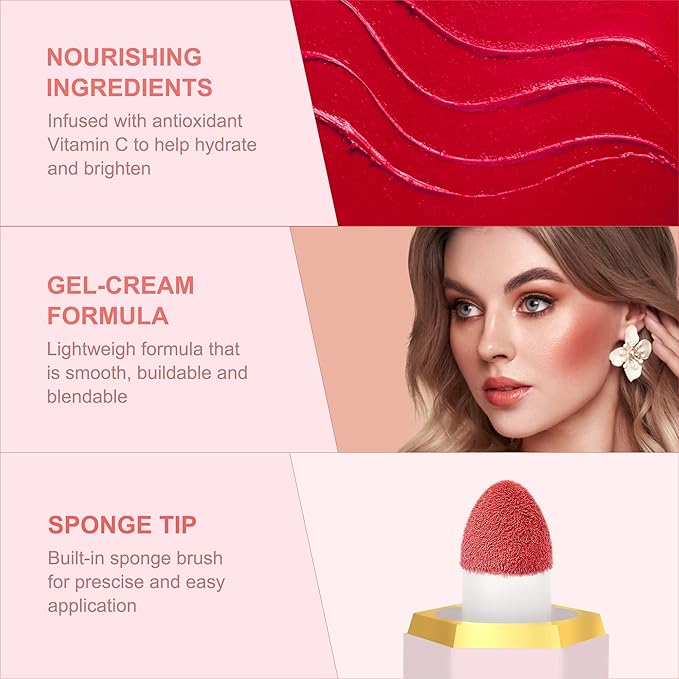 Liquid Blush Makeup,Soft Cream Blush for Cheeks, High-pigmented, Long-Wearing, Waterproof, Natural Glossy, Skin Tint Blush Stick Face Makeup for Women and Girls(float on)