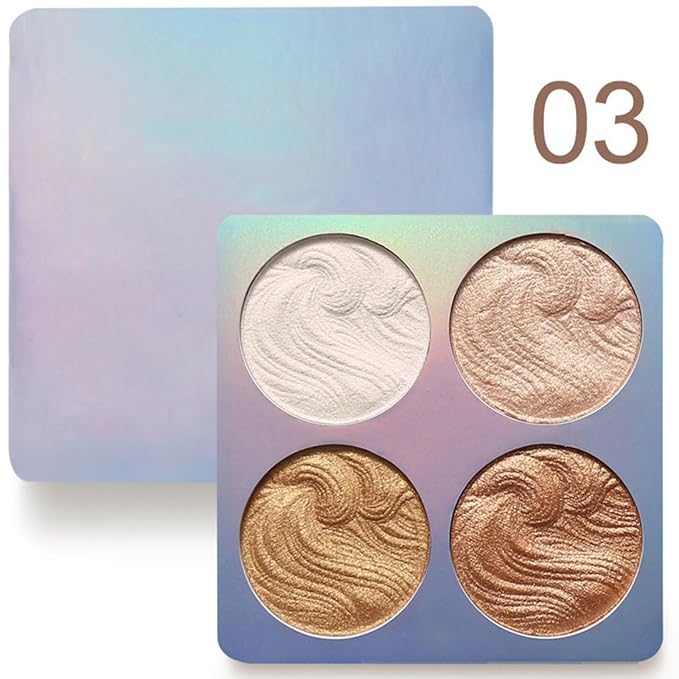 Highlighter Powder Palette, Illuminator Palette Highlighter Baked Waterproof Long Lasting Brilliant Lighten Skin Color Face Contour Powder (A3)