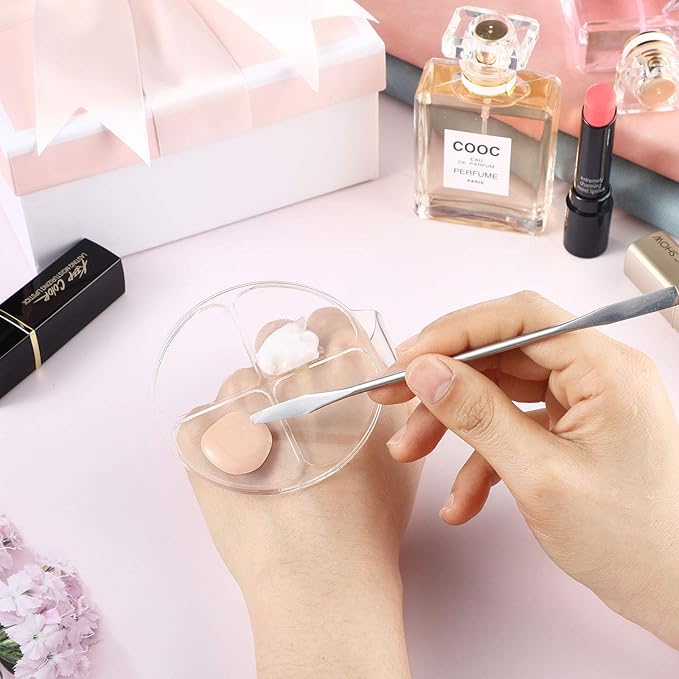 2 Pcs Acrylic Handheld makeup Mixing Palette with 2 stainless steel Spatulas Clear Cosmetic Palette for Nail Art & Manicure