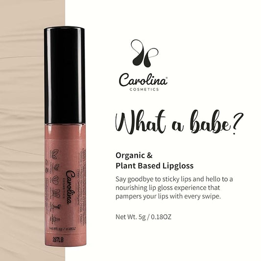 Plant-Based Non-Sticky Lip Gloss (What A Babe) - Hydrating & Nourishing with Sunflower Seed Oil, Cacao & Grape Seed Oil - Gluten-Free, Vegan, Non-GMO, Paraben-Free - 5g/0.18oz