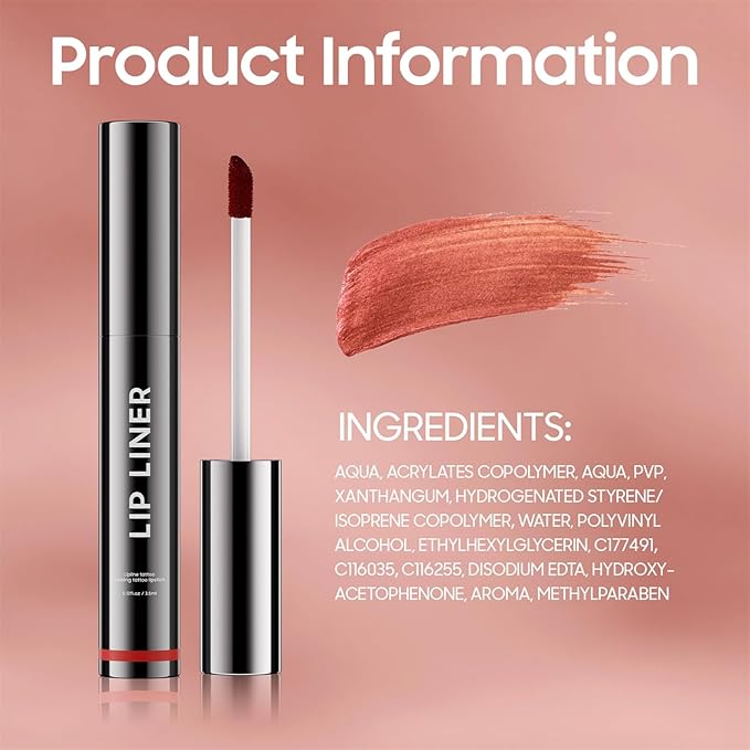 OETUIOW Lip Stain Peel Off, Lip Liner Moisturizing Long-Lasting & Waterproof, Transfer Proof & Plumping, Non-Stick Cup, Rose Color