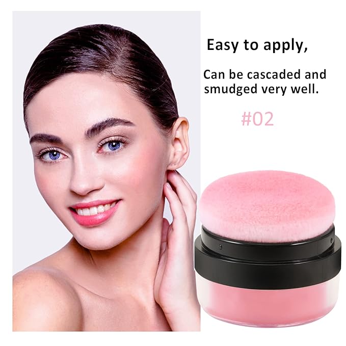 Boobeen Loose Powder Blush Air Cushion, Natural Blusher for Cheeks, Highly Pigmented Blush Makeup Easy to Blend, All Day Wear