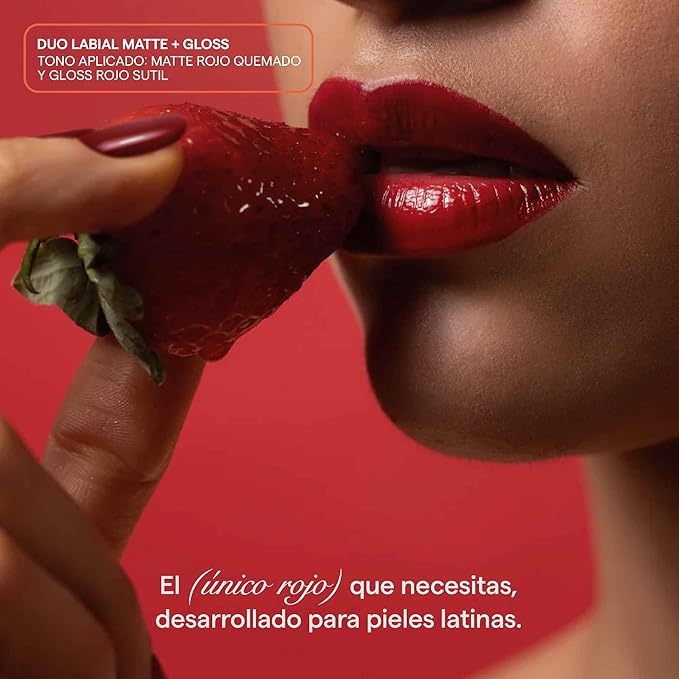 SARELLY CREATIVO LAB | Duo Telenovela Lips Matte & Gloss Lip Kit | Red Lipstick + Non-Sticky Gloss | Vegan Leather Case