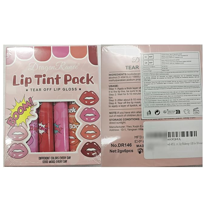 6 Colors Peel off Lip Stain Set, Peel off Lip Liner Tattoo Matte Finish Lip Tinted Lipstick Liquid Lipstick Long-Lasting Bright Colors, Lip Makeup Gift for Women