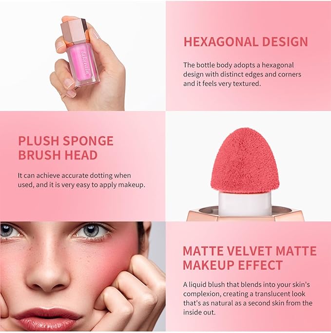 3Pcs Liquid Blush, Soft Silky Cream Blush Makeup for Cheeks, Natural-Looking, Weightless, Long-Lasting, Dewy Finish (Set B, 3)