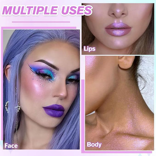 Purple Diamond Highlighter Makeup, Duochrome Shimmer Highlighter Makeup Powder, Long Lasting Lavender Iluminadores De Maquillaje for Face Cheeks Body, Sparkly Shiny Face Illuminator for All Skin, #02