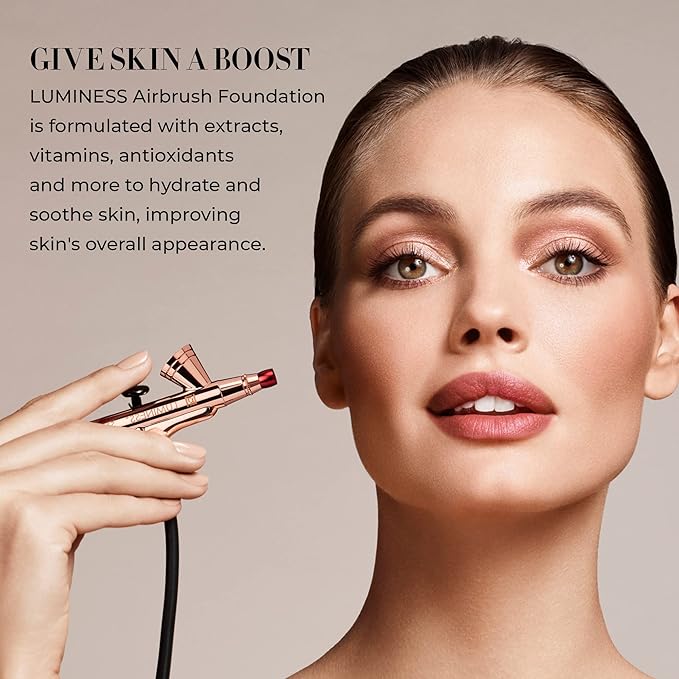 Luminess Silk 4-in-1 Airbrush Foundation Makeup Starter Kit - Deep Coverage, 6-piece - Includes 2x Silk Airbrush Foundation, Blush, Glow Highlighter, Moisturizer Primer & Airbrush Cleaning Solution