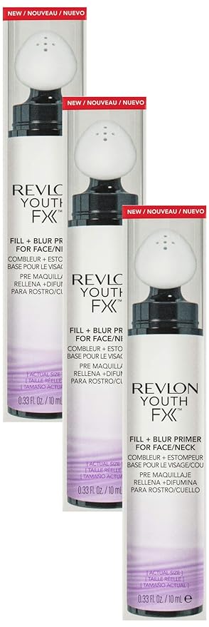 Revlon Youth Fx Fill + Blur Primer, Face/Neck, 0.33 Fluid Ounce (Pack of 3)