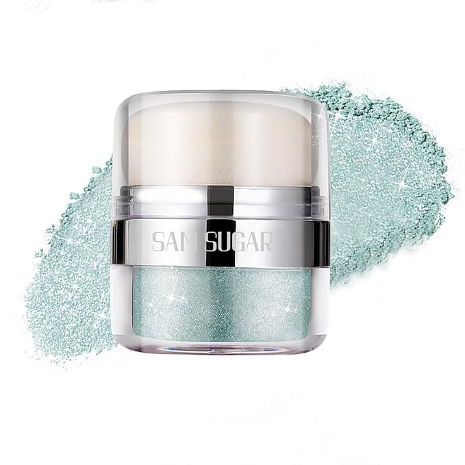 Body Shimmer Powder, Glitter Highlighter for Face, Liquid Highlighter Blush Body Glow Shimmer Powder Fairy Brightening Makeup Stick for Eyes, Hair (Cyan, 1.13 Oz)