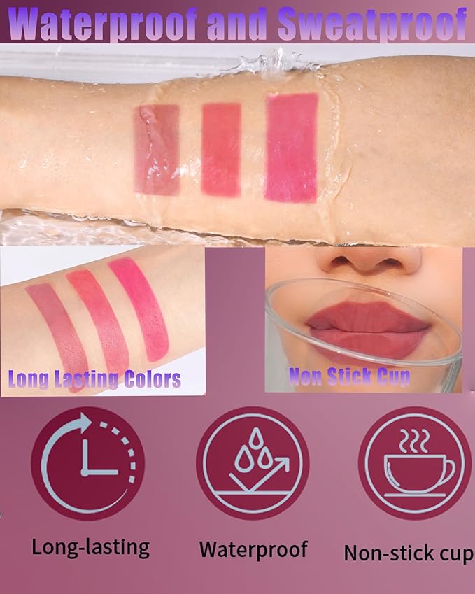 Lip Stain Peel Off,2Pcs Peel Off Lip Stain Tattoo Long Lasting Lip Liner Stain Nude Pink Matte Lip Gloss Waterproof Smudge Proof Lipstick,High Pigmented Color Peel Off Lip Tint Women Makeup Gift-02+03