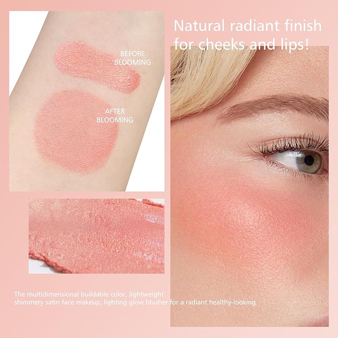 KYDA Marble Liquid Blush, Radiant Marbleized Blush for Cheek, Multidimensional Buildable Color, Lightweight Shimmery Satin Face Makeup, Lighting Glow Blusher, 01 Blossom