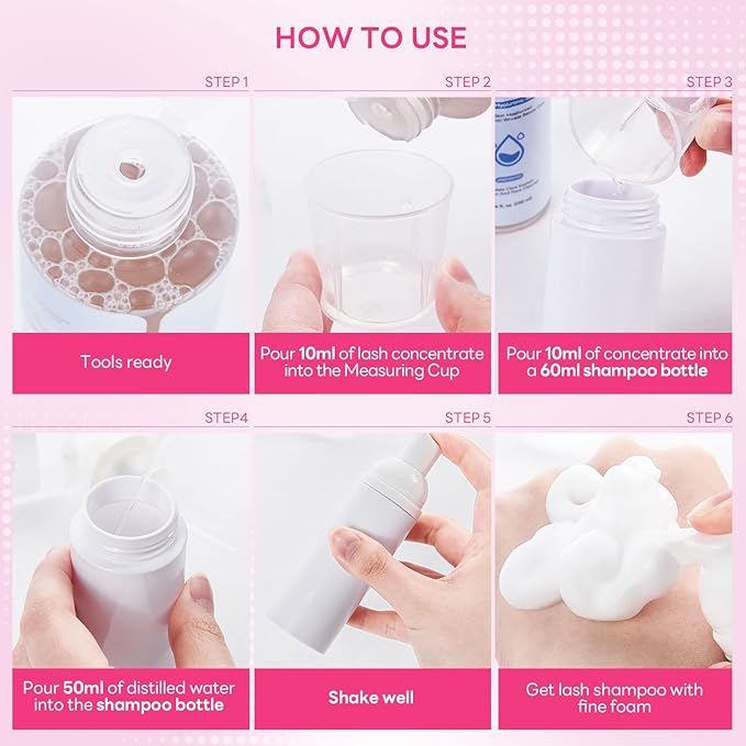 ARISON LASHES Upgraded Lash Shampoo Concentrate 120ml Large Capacity Eyelash Cleanser Professional Lash Extensions Shampoo-Make 24 Bottles 60ml (Rose)