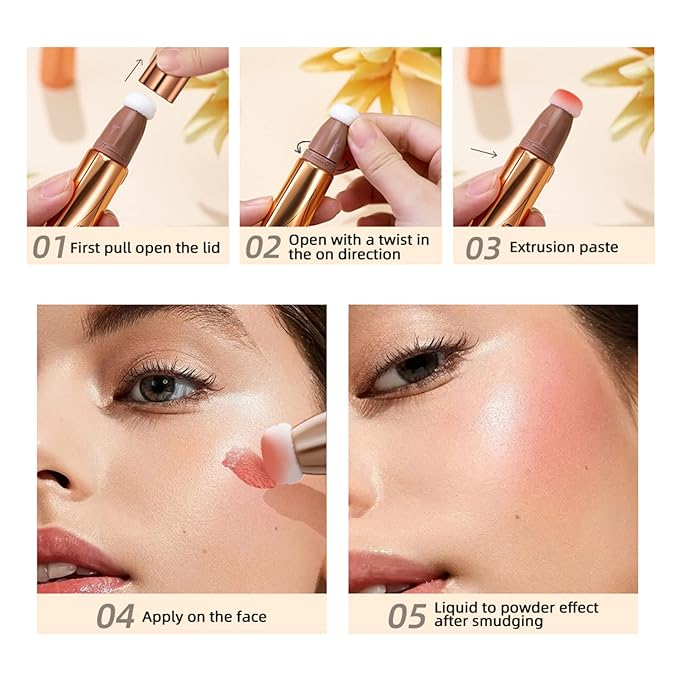 Liquid Blush Beauty Wand, Liquid Face Concealer Contouring Stick Matte Liquid Highlight Blush with Cushion Applicator Attached Easy to Blend Long Lasting Smooth Super Silky Cream Blush Stick (01#)