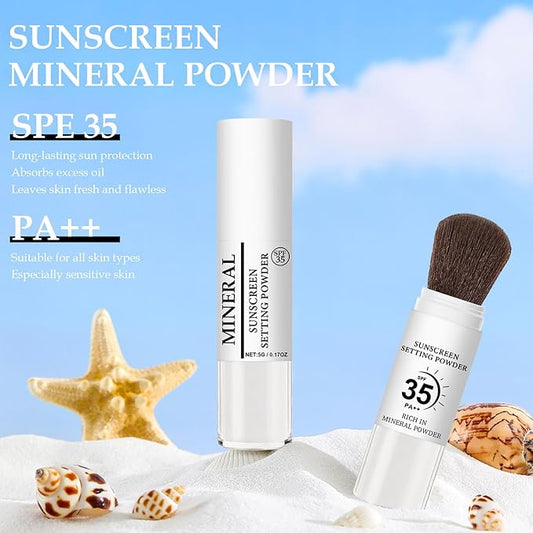 Mineral Sunscreen Setting Powder, SPF 35 Translucent Loose Powder for Face & Scalp, Mineral Brush Powder, Oil Control Natural Matte Finish, Lasting Lightweight Breathable (#03 White)