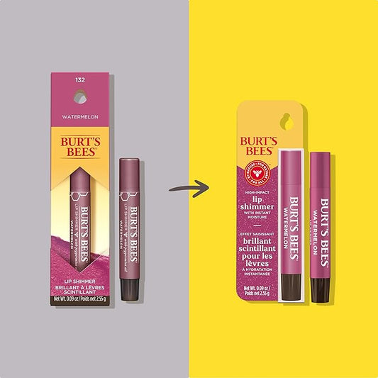 Burt's Bees Shimmer Lip Tint, Tinted Lip Balm Stick, Moisturizing for All Day Hydration with Natural Glowy Pigmented Finish & Buildable Color, Watermelon, 1 Tube, 0.09 oz.