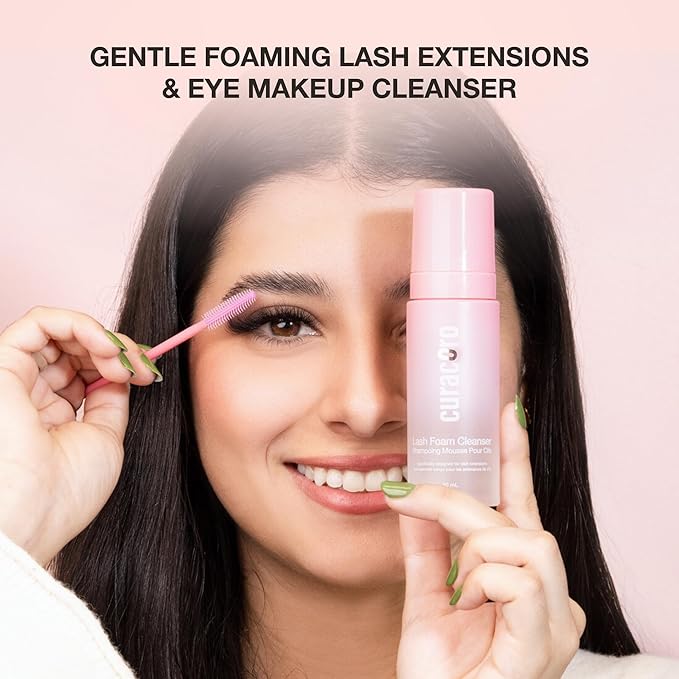 CURACORO 60ML Eyelash Extension Cleanser (Rose Scented) - Lash Shampoo for Lash Extensions, Eyelash Extension Foam Cleanser for Sensitive Skin, Removes Waterproof Makeup for Professional & Home Use