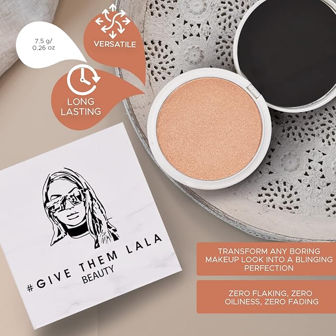 Pressed Highlighter By Give Them Lala- Highly Pigmented Powder Highlighter For Inner Corners, Cheekbones & Lips- Buildable Face Highlighter- Gluten-Free, Cruelty-Free & Vegan, Made In USA (Goddess)