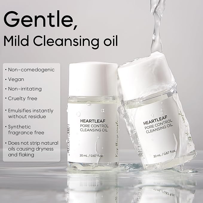 Heartleaf Pore Control Cleansing Oil Mini, Makeup Blackhead Remover, Travel Size, Korean Skin Care, Oil Cleanser for Face (20ml / 0.67 fl.oz.)