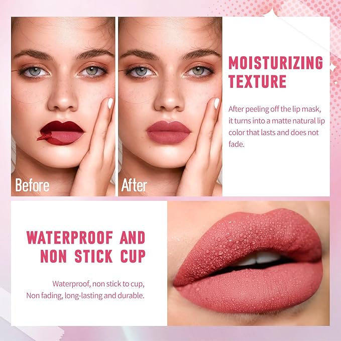 4Pcs Wine Bottle Lip Stain Peel Off, Tattoo Color Lip Liner Stain peel, High Pigment Transfer Proof Magic Lip Tint, Matte Natural Dewy Finish Waterproof Long Lasting Lipstick Makeup Gift Set