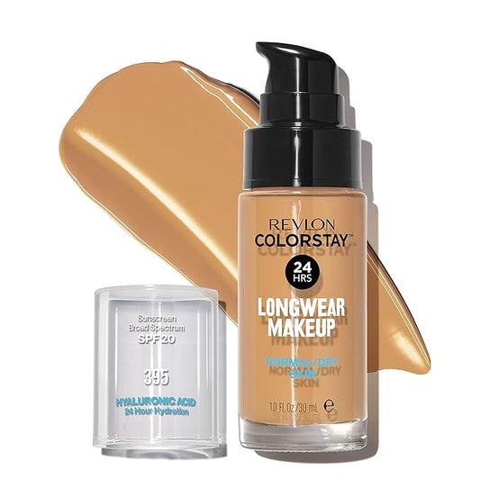 Revlon Liquid Foundation, ColorStay Face Makeup for Normal & Dry Skin, SPF 20, Longwear Medium-Full Coverage with Natural Finish, 395 Deep Honey, 1 Fl Oz