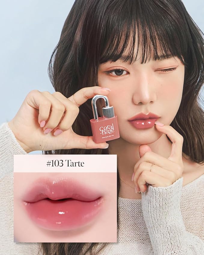 CORLAHAZE Glow Lock Jelly Tint 103 Tarte 4g, Hydrating Jelly Glow Lip Stain, High-Shine, Long-Lasting Color Moisturizing Lip Enhancer with Rosehip Oil, Collectible Lock-Shaped Design, Korean Makeup