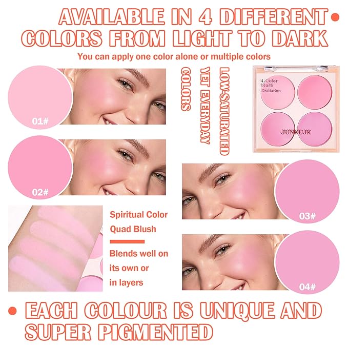 Shimmer Silky Matte Blush Powder Palette, Professional Cute Face Contour Highlighter with Blush Makeup Brush 02