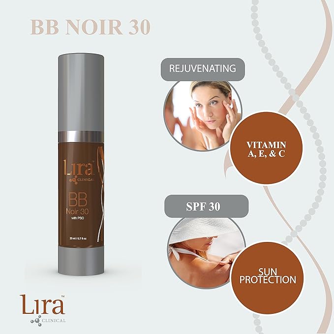 Lira Clinical BB - SPF 30 Tinted BB Cream with PSC & Vitamins - Full coverage - 0.7 fl oz. (BB Noir 30)