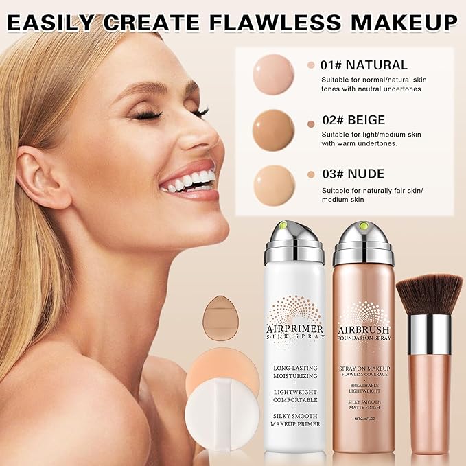 Air Brush Makeup Foundation and Makeup Primer for Face,Hydrates and Moisturizes,Buildable Coverage with Anti-aging Formula for Smooth Radiant Skin (01 Natural)