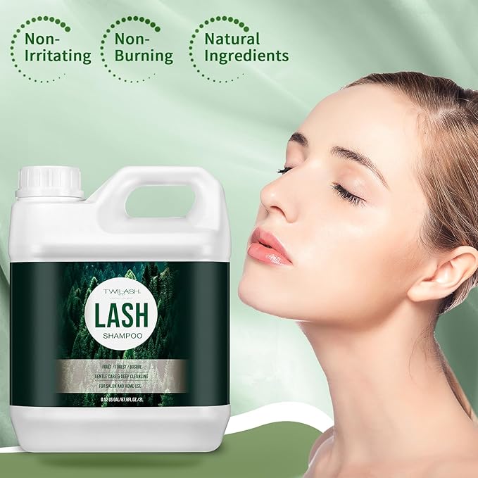 Lash Shampoo Bulk, Eyelash Cleanser for Extensions 2 Liters, Dispenser Pump, Safe Makeup Remover, Non-irritating or Burning Eyelid Foaming Cleanser for Professional Salon and Home Use