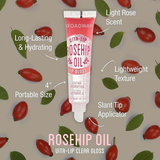 Ruby Kisses Broadway Vita-Lip Clear Lip Gloss (Rosehip Oil 3 Pack), Ultra-Hydrating & Soothing Formula with Vitamin Oils, High-Shine Non-Sticky Finish, Healing Glossy Lip Balm With Vitamin A