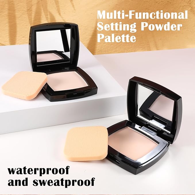 Setting Powder, Oil Control Pressed Powder, Long-Lasting Matte Face Powder Pore Minimization, Flawless Finishing Powder Makeup, Portable Face Powder Compact with Mirror and Puff