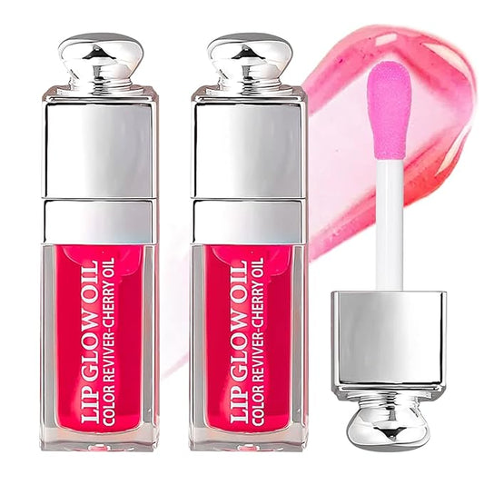 2Pcs Hydrating Lip Oil, Plumping Lip Gloss,Glossy Refreshing Long Lasting Moisturizing Tinted Lip Glow Oil for Lip Care,Hydrating No-Sticky Lip Stain Balm for Women