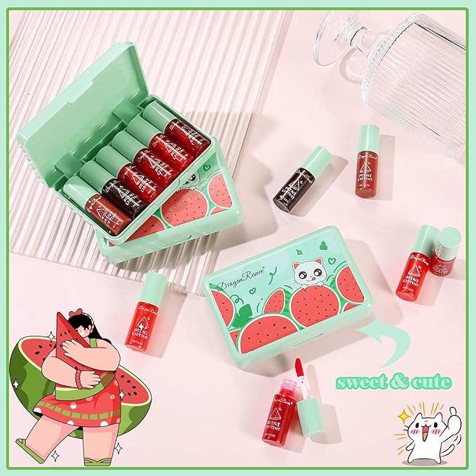 6 Colors Lip Tint Stain Set, Plumping Mini Liquid Lipstick, Watery Lip Gloss Moisturizing Tinted Lip Balm, Multi-Use Lip and Cheek Tint, Long lasting Non-Stick Cup Waterproof Lip Stain
