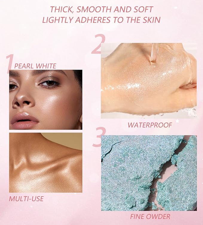 MAEPEOR Face Highlighter Palette 8 Colors Shimmer Glitter Pearl Highlighter Powder Sparkly Diamond Highlighting Palette for Face Cheek (03 Champagne Gold)
