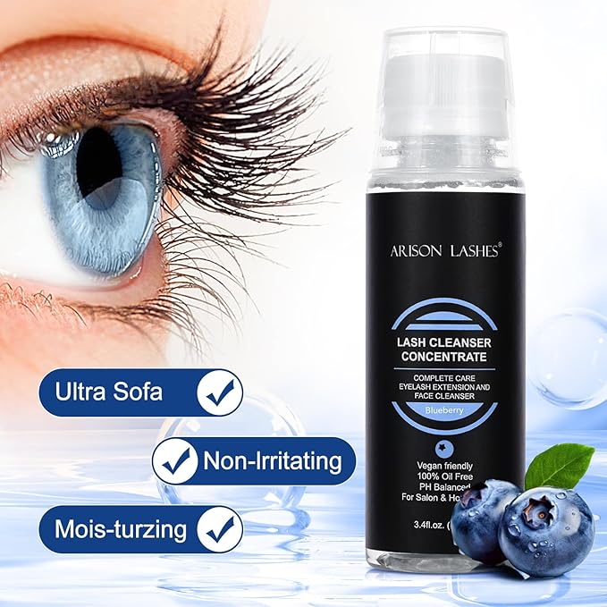 Eyelash Cleanser Concentrate 100ml Lash Extensions Shampoo Natural Foaming Cleanser DIY Non-lrritating Wash for Extensions Lashes with Salon Home Care-Makes 20 Bottles 60ml lash Shampoo (Blueberry)