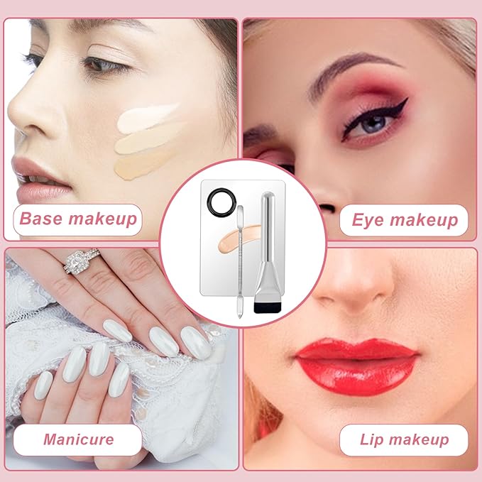 3 Pcs Make Up Spatula Tool including Cosmetic Mixing Palette Flat Foundation Brush and Makeup Scraper for Nail Art Eye Shadow Facial Cosmetic Pigment Blending