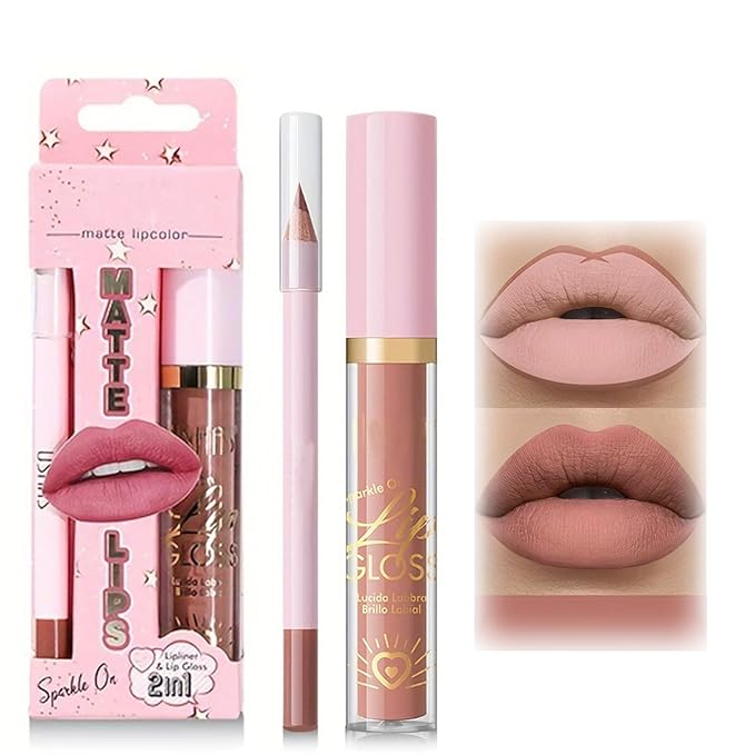 Lipstick and Lip Liner Combo Set, 2 in 1 Liquid Lip Liner Set, Lip Kit With Lip Liner and Gloss, Lip Gloss and Lip Liner Set, Lip Makeup, Matte Lipstick Beauty Daily Cosmetics Gift for Girls (#17, s)