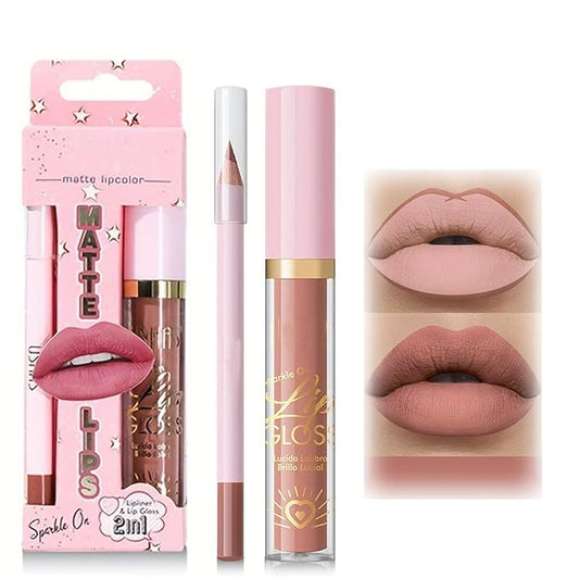Lipstick and Lip Liner Combo Set, 2 in 1 Liquid Lip Liner Set, Lip Kit With Lip Liner and Gloss, Lip Gloss and Lip Liner Set, Lip Makeup, Matte Lipstick Beauty Daily Cosmetics Gift for Girls (#17, s)