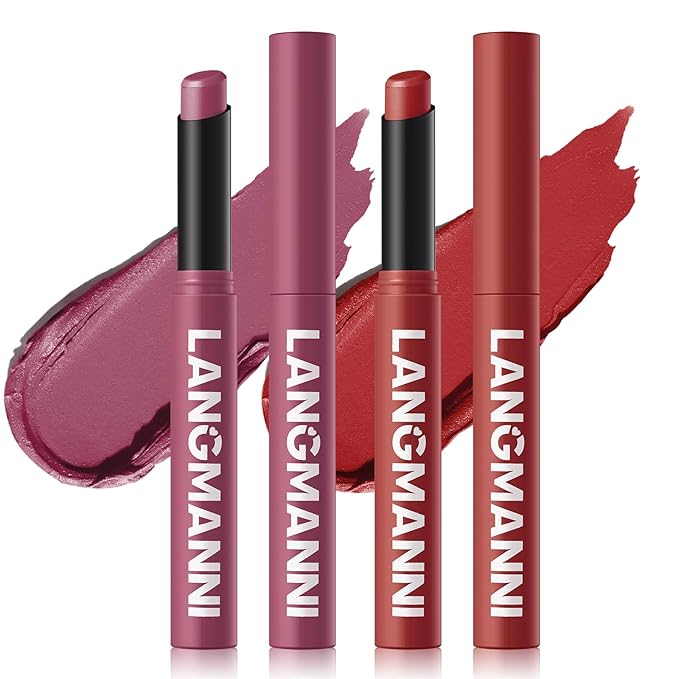 Jolilab 2 Pcs Velvet Matte Lipstick Nude Matte Soft Dark Color Stick Waterproof Long-Lasting Non-Stick Cup High Pigmented Lip Stick Lip Balm Beauty Cosmetics Gift for Girls(09#+10#