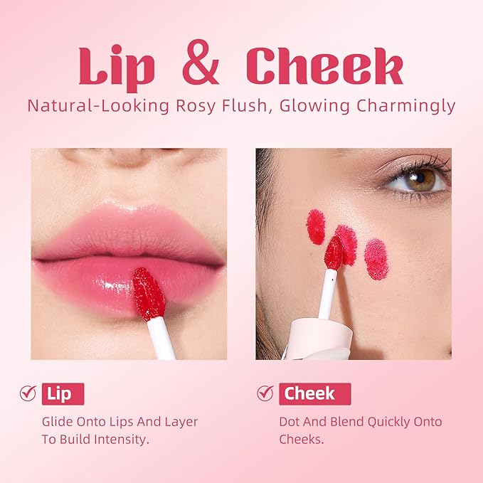 Liquid Cheek & Lip Stain, Korean Lip Tint with Moisturizing & Weightless, Non-Sticky, Long-Lasting, Kiss-proof, All Long-wearing, Vegan Makeup (Honey Peach)