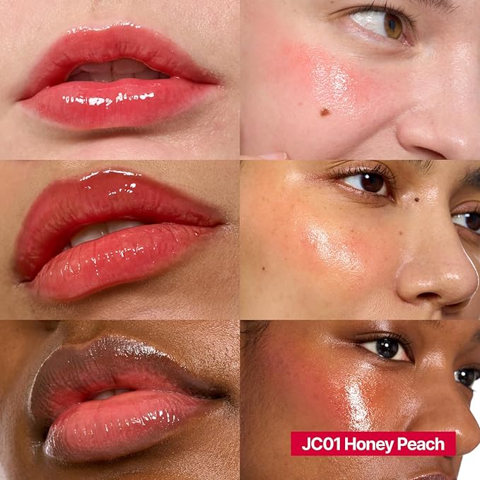 Glowy Jelly Pot + Keychain SET | Dewy Jelly Lip & Blush Color, Tinted Glow Jelly Balm, Dewy Buildable Finish – Honey Peach (Vivid Coral) | 0.14 oz