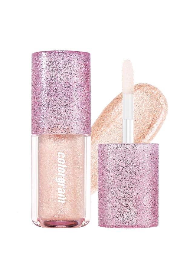 COLORGRAM Fruity Glass Tint 07 Shy Guava + Milk Bling Shadow 07 Fairylike | Highly Pigmented Glossy Dewy Lip Gloss and Pigmented Glistening Liquid Glitter Eyeshadow, Long-lasting Shimmer
