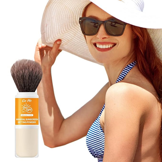 Go Ho Mineral Sunscreen Setting Powder - SPF 50,Translucent,Loose Natural Matte Face Makeup Brush-in,For All Skin Tones,Sunscreen Brush Powder for Hair and Scalp