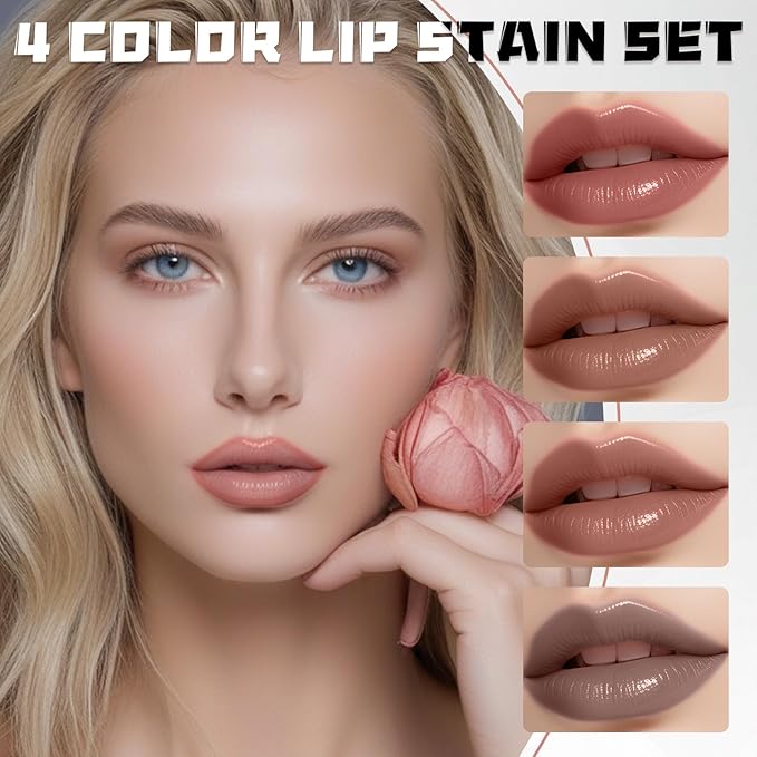 DAGEDA Lip Stain Peel Off Set, Lip Stain Long Lasting Waterproof, 4 Colors Lip Liner Stain, Lip Tint for Women